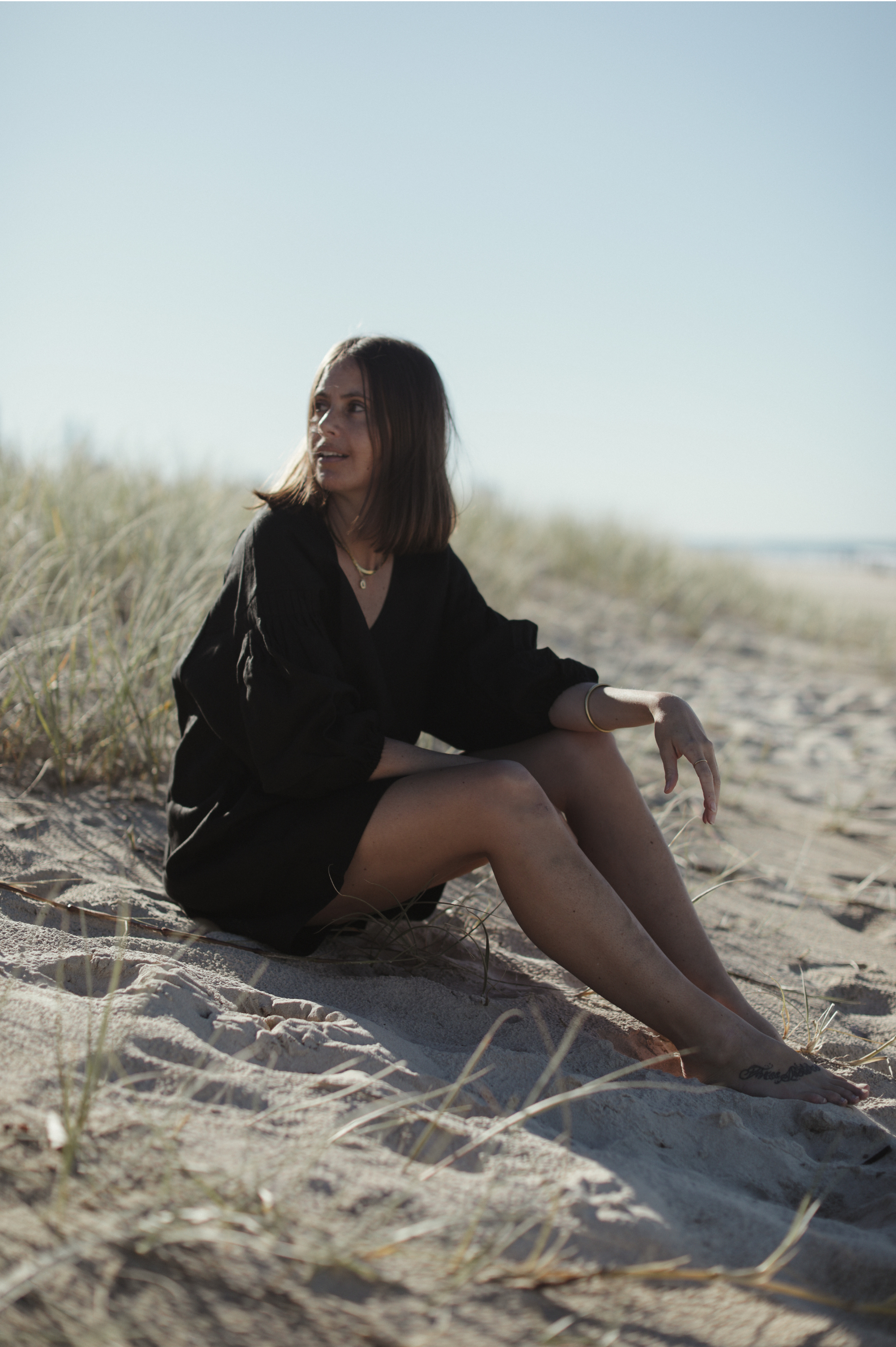 Nina Pleat Sleeve Dress - Black