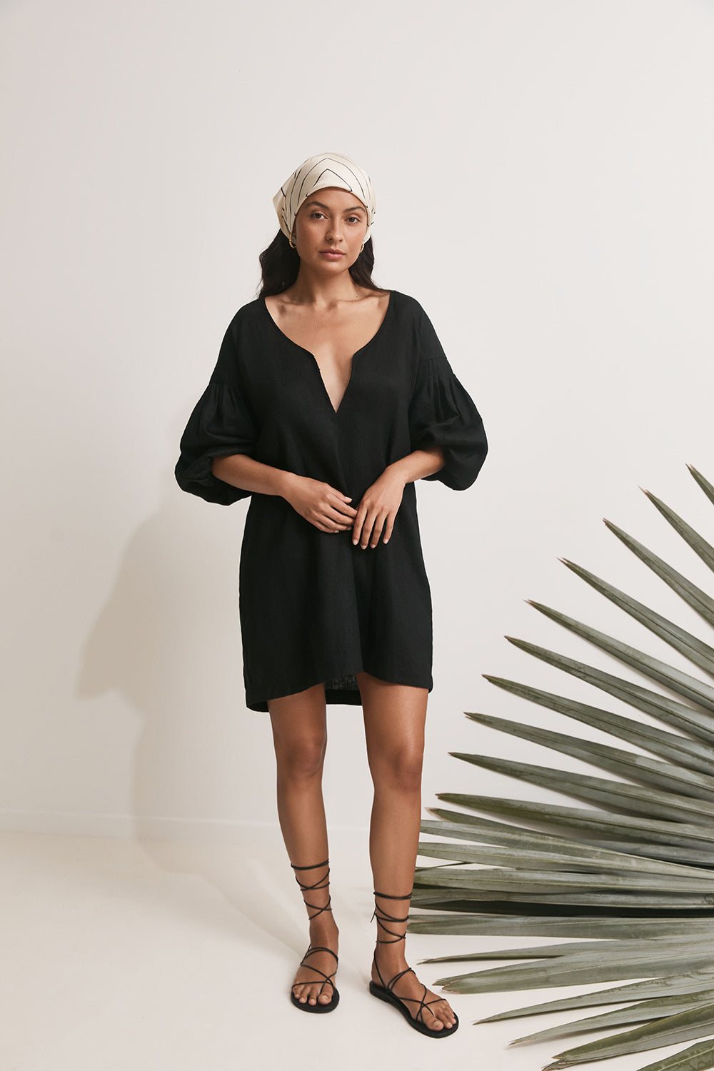 Nina Pleat Sleeve Dress - Black