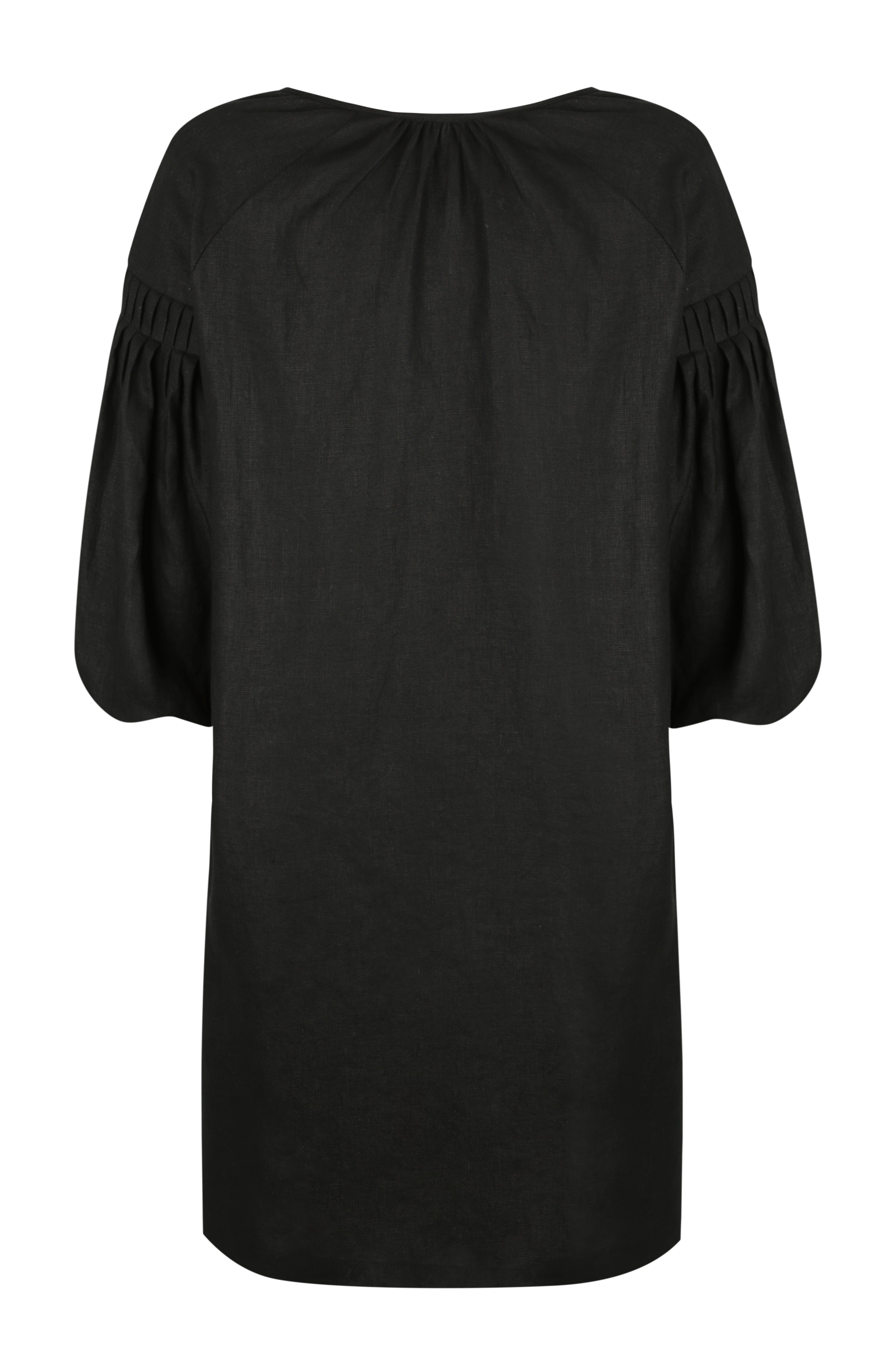 Nina Pleat Sleeve Dress - Black