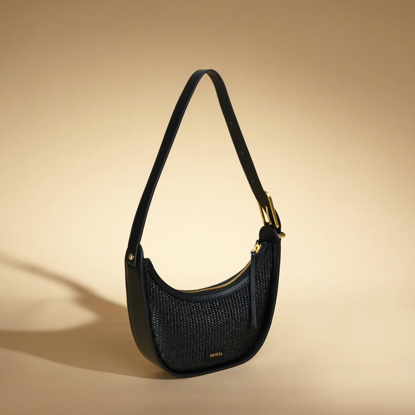 Sancia Luna Black Raffia Bag