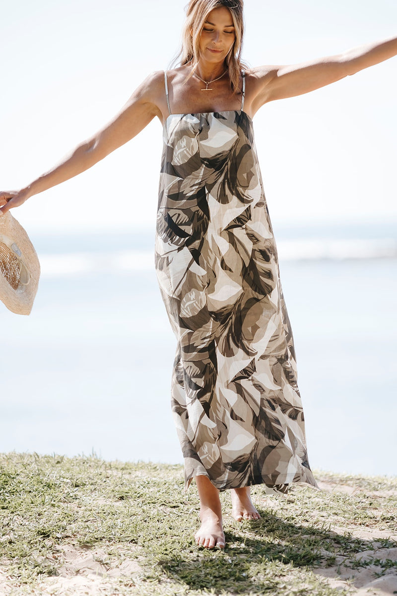 Sun Palm Print Maxi Dress
