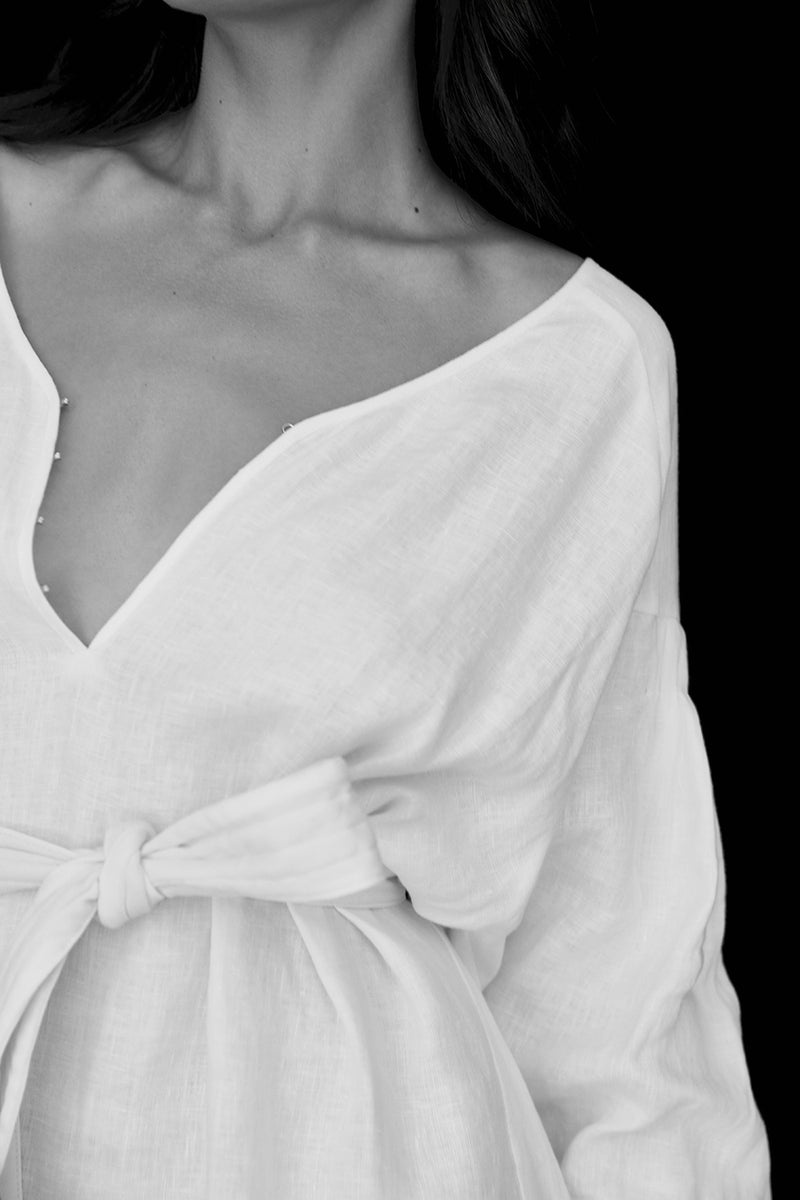 Nina Pleat Sleeve Dress - Ivory