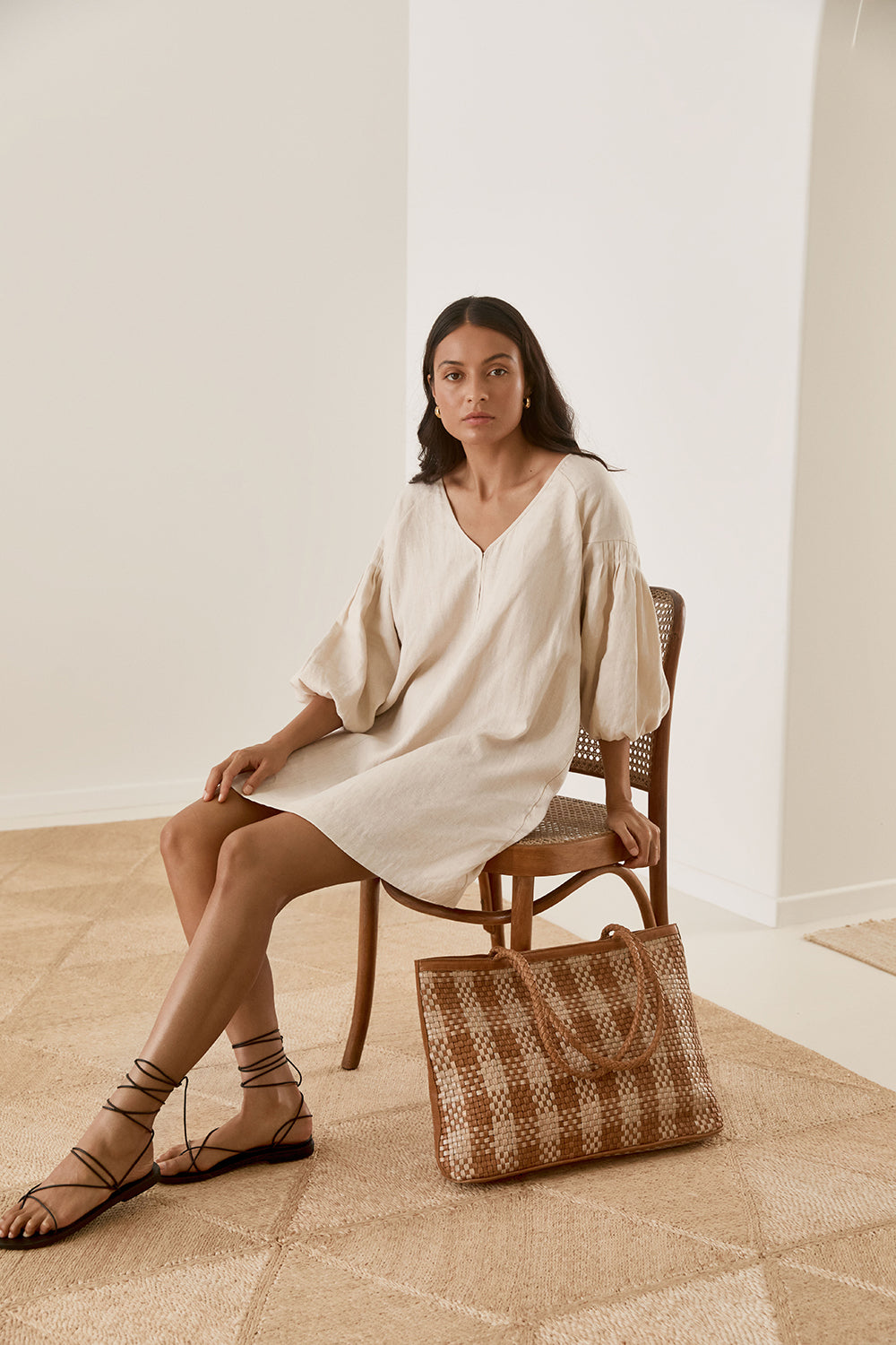Nina Pleat Sleeve Dress - Putty