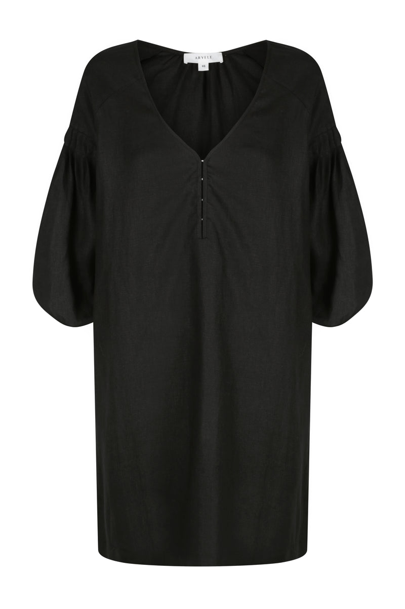 Nina Pleat Sleeve Dress - Black
